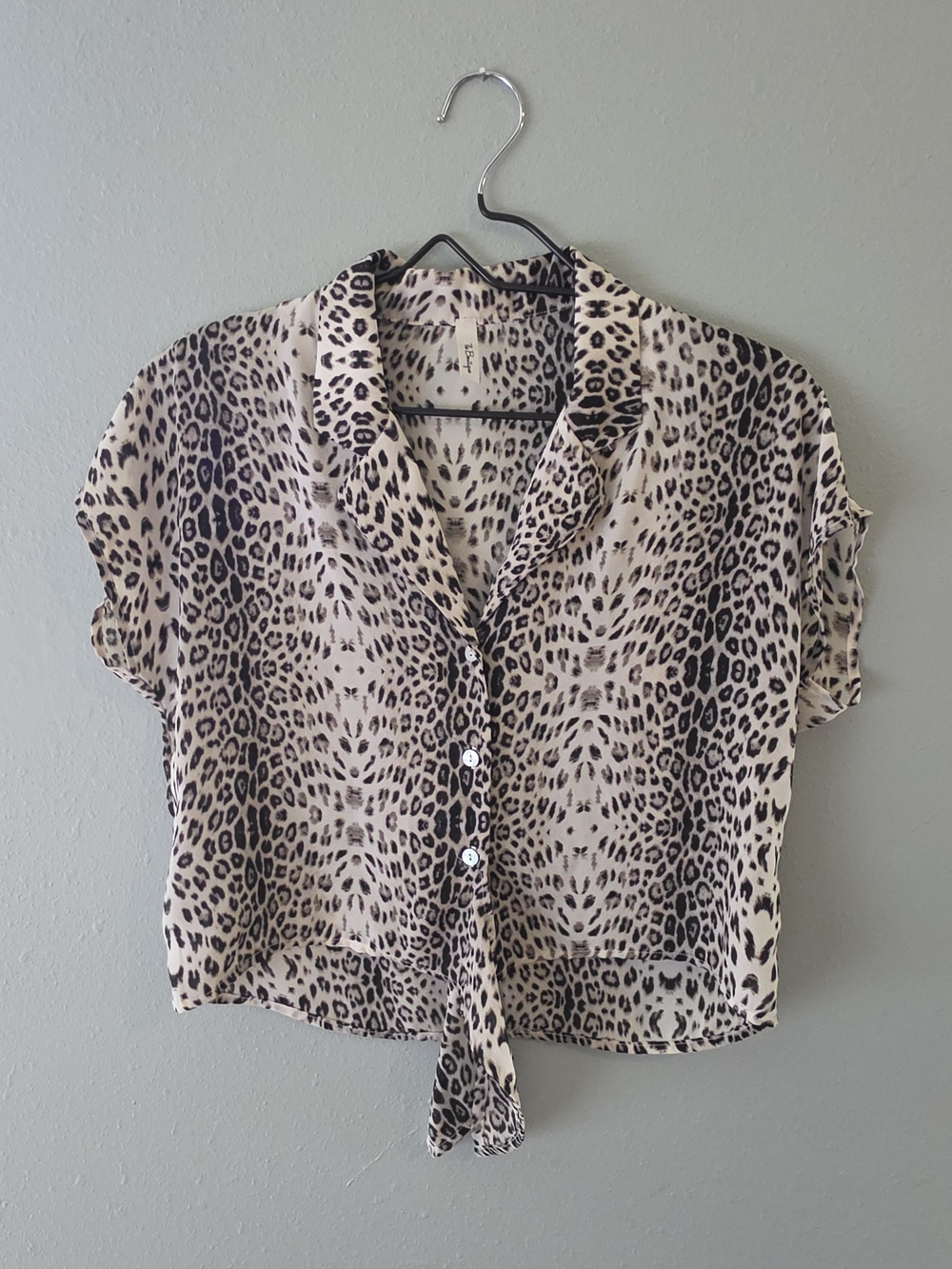 The O Boutique Leopard Tie-Front Button Shirt - Beige & Black